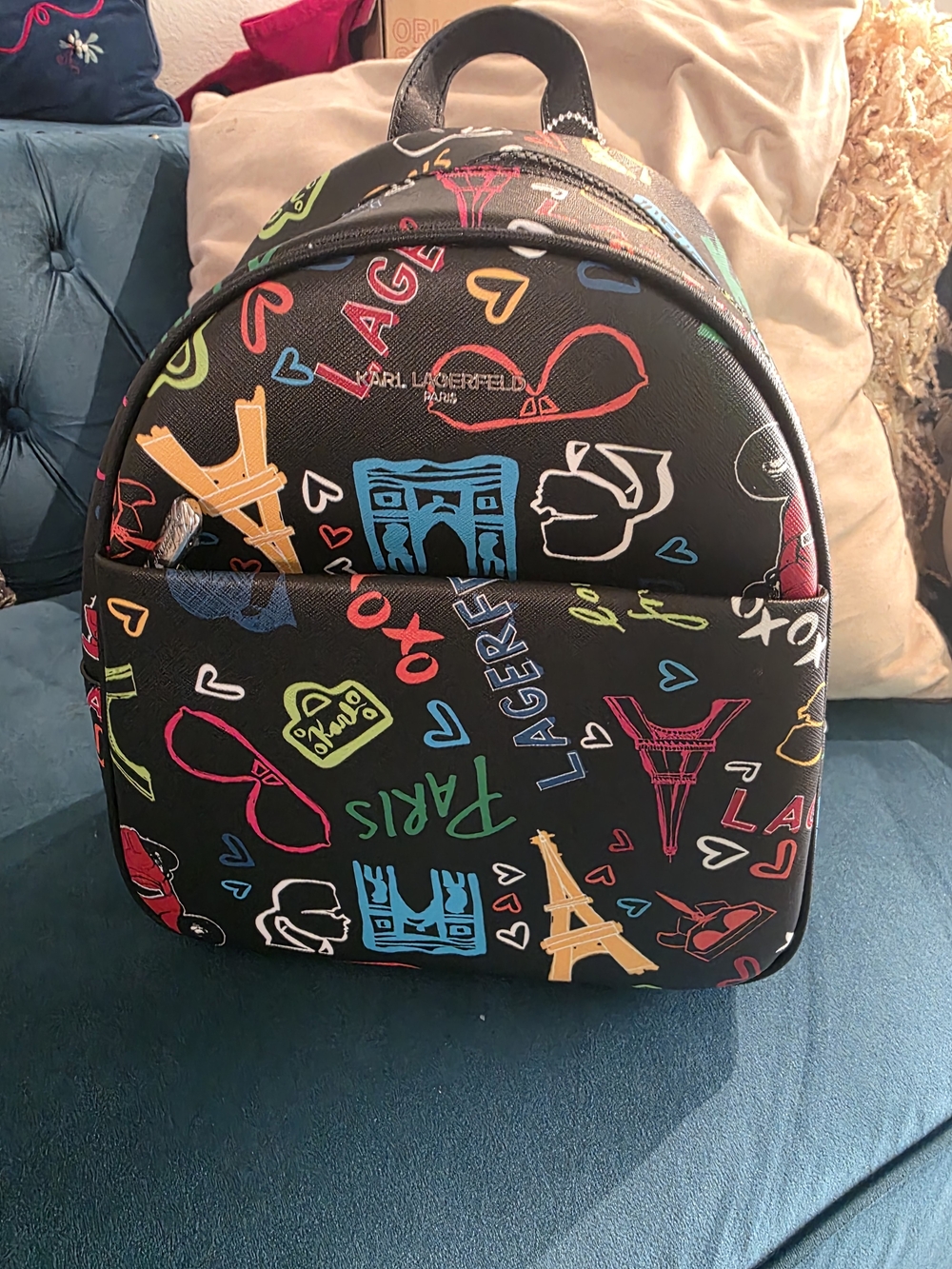 Karl Lagerfeld Black Graffiti Mini Backpack
